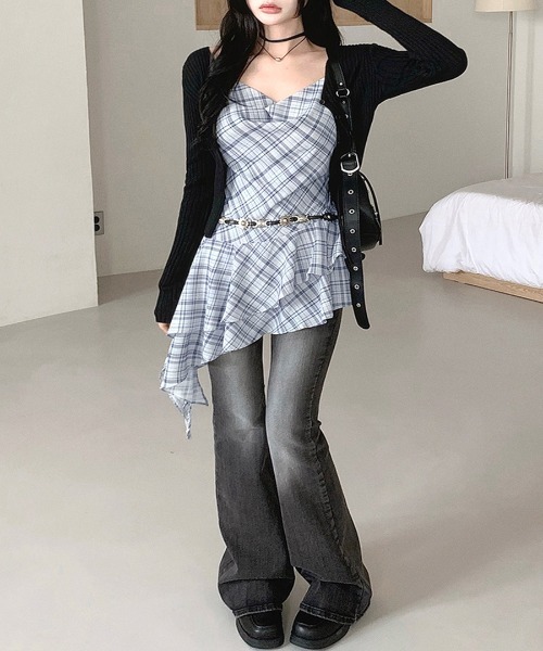 Riff(リフ)の「アシメチェックキャミワンピース(ワンピース・レディース・モカ/グレー・FREE)」の12枚目の写真