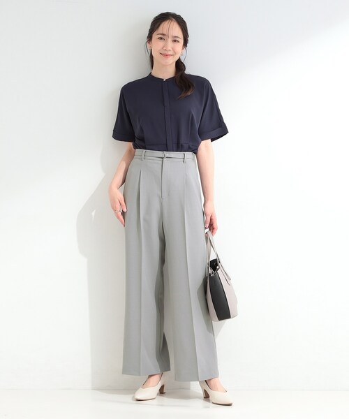 SHOO・LA・RUE(シューラルー)の「【ひんやり/UV/通勤】洗濯後しわになりにくい ベルト付きワイドパンツ(その他パンツ・レディース・ネイビー/ベージュ/グレー・01/04/03/02/10)」の6枚目の写真