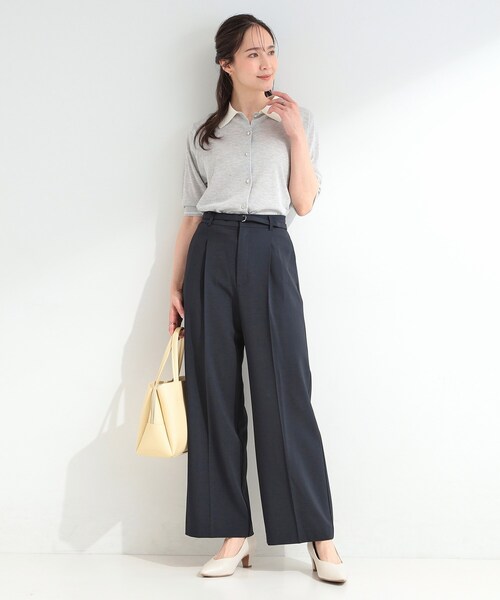 SHOO・LA・RUE(シューラルー)の「【ひんやり/UV/通勤】洗濯後しわになりにくい ベルト付きワイドパンツ(その他パンツ・レディース・ネイビー/ベージュ/グレー・01/04/03/02/10)」の14枚目の写真