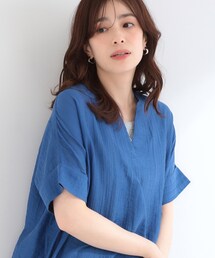 【高レビュー/体型カバー】インせず着られる スキッパー裾リボンブラウス