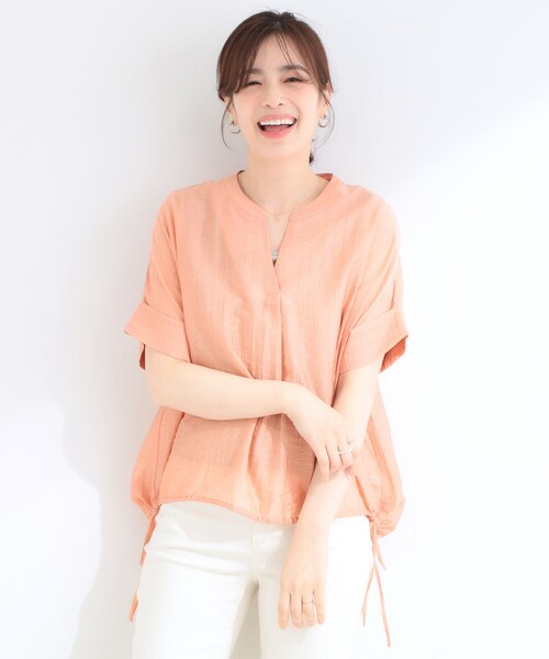 SHOO・LA・RUE（シューラルー）の「【高レビュー/体型カバー】インせず着られる スキッパー裾リボンブラウス（シャツ/ブラウス・レディース・ブルー系その他/オレンジ/オフホワイト/グリーン/チャコールグレー・00）」の6枚目の写真