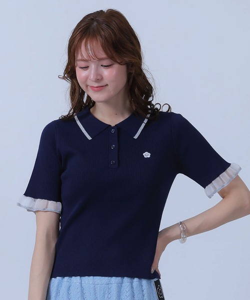 MARY QUANT（マリークワント）の「フリルニットポロ プルオーバー（ポロシャツ・レディース・ネイビー/ホワイト/ブラック/ピンク・M）」の4枚目の写真