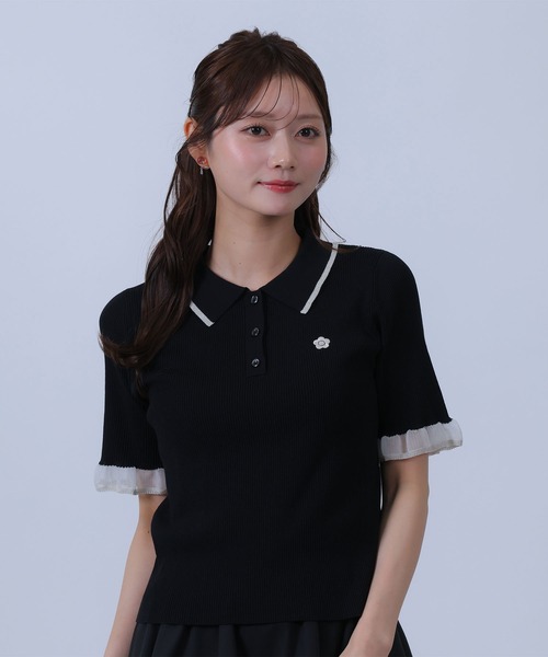 MARY QUANT（マリークワント）の「フリルニットポロ プルオーバー（ポロシャツ・レディース・ネイビー/ホワイト/ブラック/ピンク・M）」の3枚目の写真