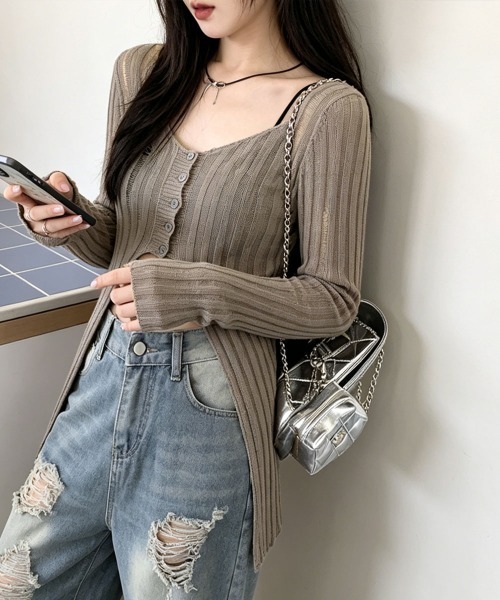 Miniministore(ミニミニストア)の「ダメージ シアーニットトップス長袖透け感(Tシャツ/カットソー・レディース・ブラック/ホワイト/グレイッシュベージュ・FREE)」の14枚目の写真