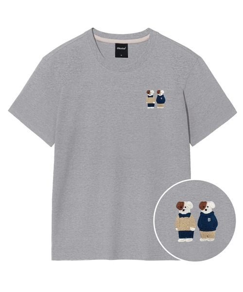 OKSTAR（オクスター）の「ミニミーフレンズブロドック刺繍半袖（Tシャツ/カットソー・レディース・グレー/ライトグレー/ダークブルー/ダークグリーン/ライトベージュ/カーキ/ネイビー/ダークグレー/クリーム/ホワイト/ブラック・SMALL/MEDIUM/LARGE/X-LARGE/2XL/4XL/3XL）」の4枚目の写真