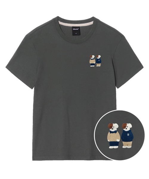 OKSTAR（オクスター）の「ミニミーフレンズブロドック刺繍半袖（Tシャツ/カットソー・レディース・グレー/ライトグレー/ダークブルー/ダークグリーン/ライトベージュ/カーキ/ネイビー/ダークグレー/クリーム/ホワイト/ブラック・SMALL/MEDIUM/LARGE/X-LARGE/2XL/4XL/3XL）」の5枚目の写真