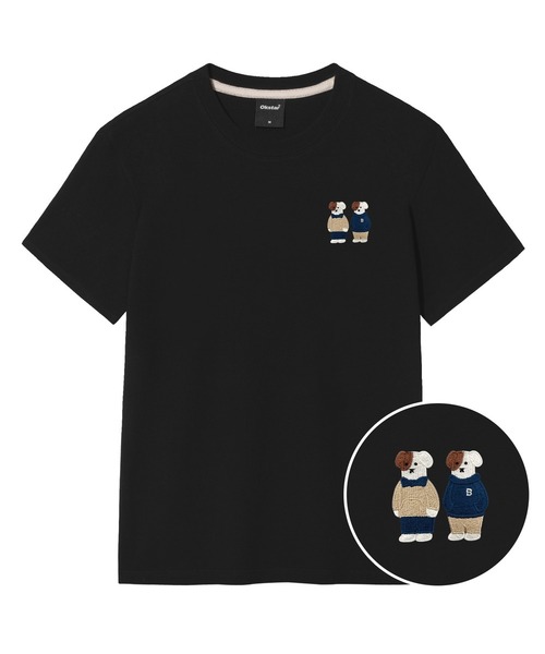 OKSTAR（オクスター）の「ミニミーフレンズブロドック刺繍半袖（Tシャツ/カットソー・レディース・グレー/ライトグレー/ダークブルー/ダークグリーン/ライトベージュ/カーキ/ネイビー/ダークグレー/クリーム/ホワイト/ブラック・SMALL/MEDIUM/LARGE/X-LARGE/2XL/4XL/3XL）」の2枚目の写真