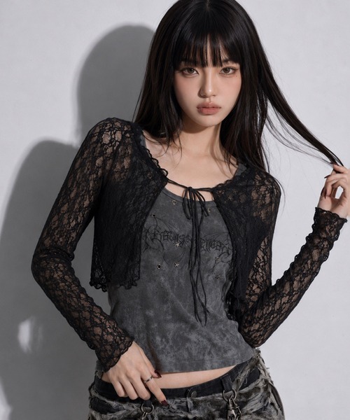 .KOM(ドットコム)の「『.KOM/ドットケーオーエム』レースカーディガン【GC】(カーディガン/ボレロ・レディース・ブラック/アイボリー・FREE)」の3枚目の写真