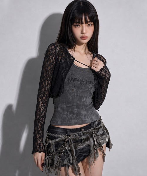.KOM(ドットコム)の「『.KOM/ドットケーオーエム』レースカーディガン【GC】(カーディガン/ボレロ・レディース・ブラック/アイボリー・FREE)」の5枚目の写真