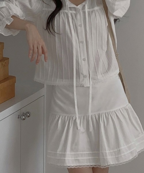 mineng(マイング)の「【レース/フレア】レインピンタックスカート(スカート・レディース・ホワイト・FREE)」の4枚目の写真