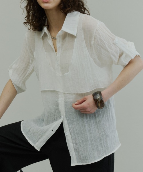 Plumel（プルメル）の「Wrinkle Sheer Bustier Shirt / リンクルシアービスチェシャツ（シャツ/ブラウス・レディース・ベージュ/オフホワイト/ブラウン・MEDIUM）」の17枚目の写真