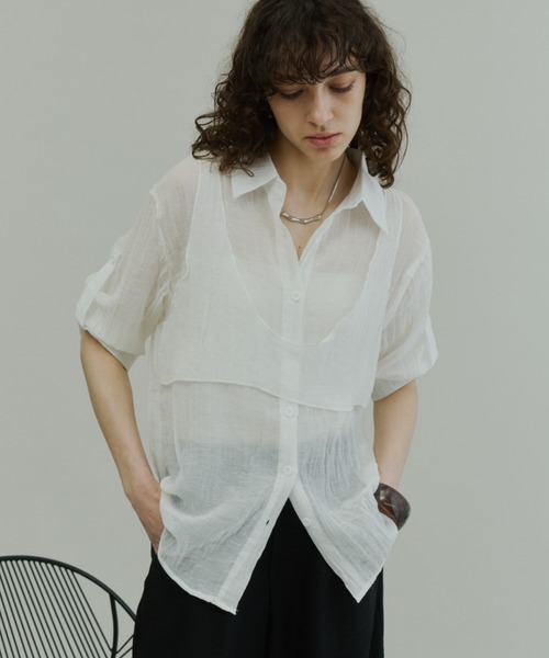 Plumel（プルメル）の「Wrinkle Sheer Bustier Shirt / リンクルシアービスチェシャツ（シャツ/ブラウス・レディース・ベージュ/オフホワイト/ブラウン・MEDIUM）」の16枚目の写真