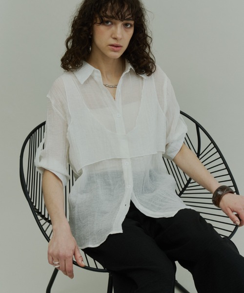 Plumel（プルメル）の「Wrinkle Sheer Bustier Shirt / リンクルシアービスチェシャツ（シャツ/ブラウス・レディース・ベージュ/オフホワイト/ブラウン・MEDIUM）」の11枚目の写真