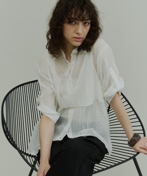 Plumel（プルメル）の「Wrinkle Sheer Bustier Shirt / リンクルシアービスチェシャツ（シャツ/ブラウス・レディース・ベージュ/オフホワイト/ブラウン・MEDIUM）」の12枚目の写真