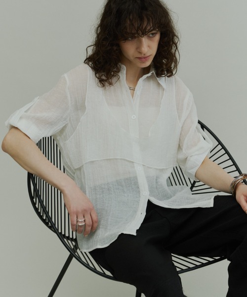 Plumel（プルメル）の「Wrinkle Sheer Bustier Shirt / リンクルシアービスチェシャツ（シャツ/ブラウス・レディース・ベージュ/オフホワイト/ブラウン・MEDIUM）」の14枚目の写真