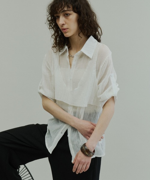 Plumel（プルメル）の「Wrinkle Sheer Bustier Shirt / リンクルシアービスチェシャツ（シャツ/ブラウス・レディース・ベージュ/オフホワイト/ブラウン・MEDIUM）」の22枚目の写真