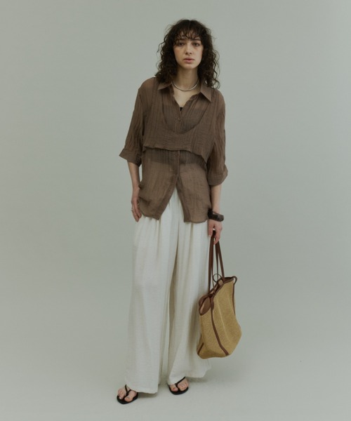 Plumel（プルメル）の「Wrinkle Sheer Bustier Shirt / リンクルシアービスチェシャツ（シャツ/ブラウス・レディース・ベージュ/オフホワイト/ブラウン・MEDIUM）」の18枚目の写真