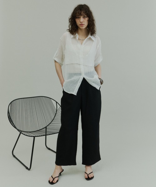 Plumel（プルメル）の「Wrinkle Sheer Bustier Shirt / リンクルシアービスチェシャツ（シャツ/ブラウス・レディース・ベージュ/オフホワイト/ブラウン・MEDIUM）」の15枚目の写真