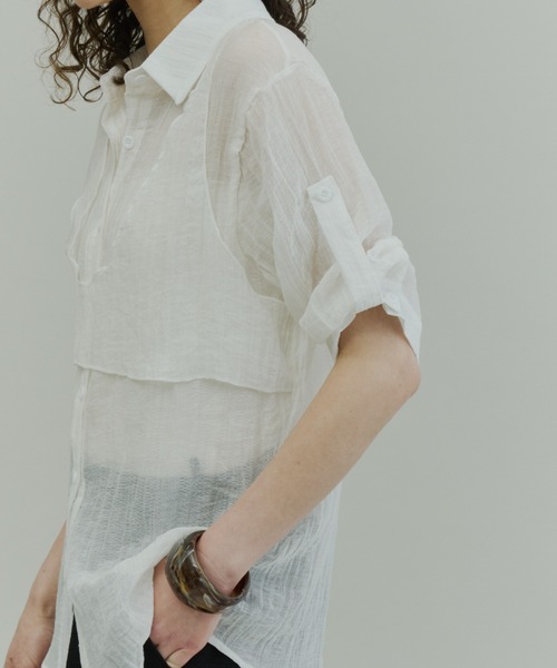 Plumel（プルメル）の「Wrinkle Sheer Bustier Shirt / リンクルシアービスチェシャツ（シャツ/ブラウス・レディース・ベージュ/オフホワイト/ブラウン・MEDIUM）」の8枚目の写真
