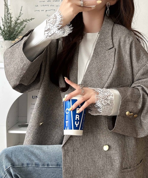 classicalelf(クラシカルエルフ)の「今っぽく、上品に。袖口レースドッキング リブトップス (長袖)(ニット/セーター・レディース・チャコール/オフホワイト/モカ/ブラック/ベージュ・X-LARGE/SMALL/MEDIUM/LARGE)」の15枚目の写真