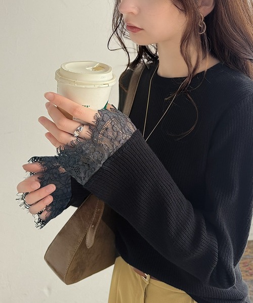 classicalelf(クラシカルエルフ)の「今っぽく、上品に。袖口レースドッキング リブトップス (長袖)(ニット/セーター・レディース・チャコール/オフホワイト/モカ/ブラック/ベージュ・X-LARGE/SMALL/MEDIUM/LARGE)」の19枚目の写真