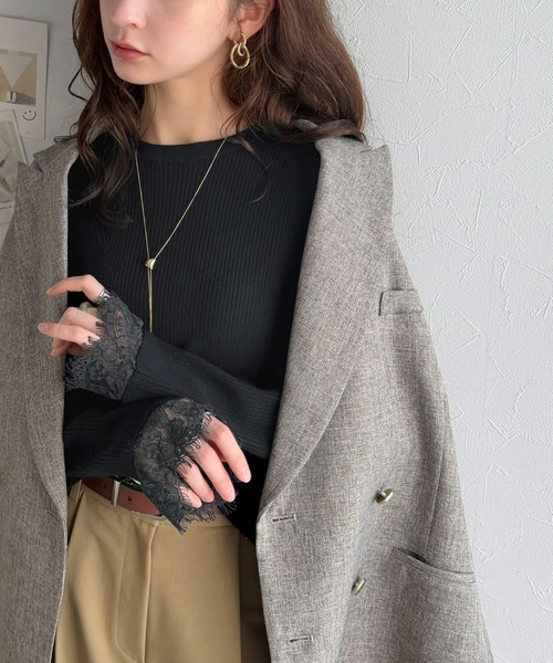 classicalelf(クラシカルエルフ)の「今っぽく、上品に。袖口レースドッキング リブトップス (長袖)(ニット/セーター・レディース・チャコール/オフホワイト/モカ/ブラック/ベージュ・X-LARGE/SMALL/MEDIUM/LARGE)」の21枚目の写真