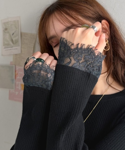 classicalelf(クラシカルエルフ)の「今っぽく、上品に。袖口レースドッキング リブトップス (長袖)(ニット/セーター・レディース・チャコール/オフホワイト/モカ/ブラック/ベージュ・X-LARGE/SMALL/MEDIUM/LARGE)」の20枚目の写真