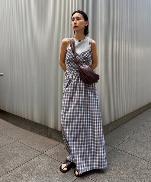 Ameri(アメリ)の「CHECK PATTERN CORSET DOCKING DRESS(ドレス・レディース・ネイビー/カーキ・MEDIUM/SMALL)」の4枚目の写真