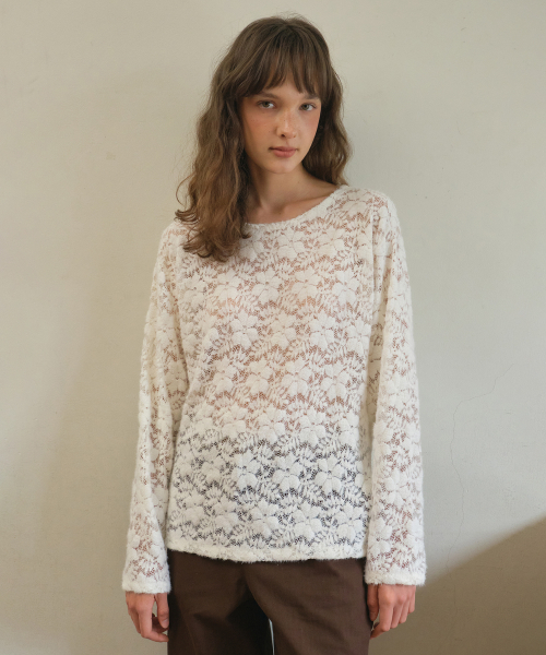 OURNOSTALGIA(アワー ノスタルジア)の「Lace layered t-shirt_Cream(O25-TP17)(Tシャツ/カットソー・レディース・Cream・FREE)」の4枚目の写真