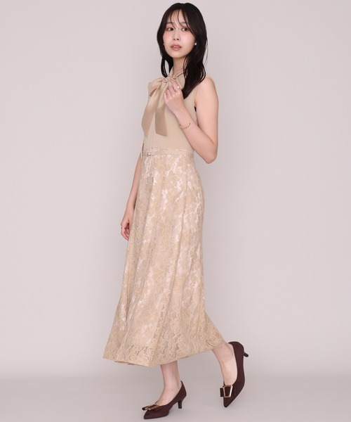 MISCH MASCH(ミッシュマッシュ)の「2026秋冬新作 ボウタイフレンチスリーブレースドッキングワンピース(ワンピース・レディース・イエロー/ブラウン・フリ-)」の19枚目の写真