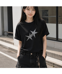 [ODNR UNISEX]ツインズスター半袖Tシャツ_BLACK