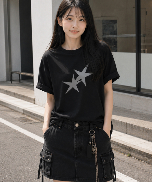 GRAVER ORDINARY（グレイバーオーディナリー）の「[ODNR UNISEX]ツインズスター半袖Tシャツ_BLACK（Tシャツ/カットソー・レディース・ブラック・SMALL/MEDIUM/LARGE）」の2枚目の写真