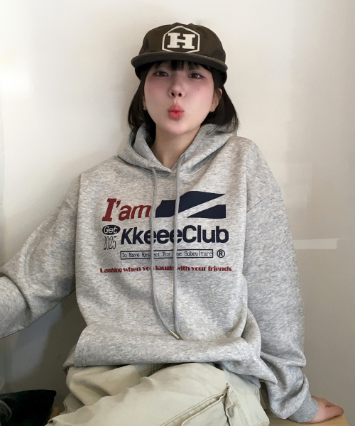 KKEEE（ケーケーイーイー）の「[起毛選択]オリジンプレゼントオーバーサイズフードパーカー[メランジグレー]（パーカー・レディース・チャコール/ミックスグレー・M/XL/MEDIUM/X-LARGE）」の3枚目の写真