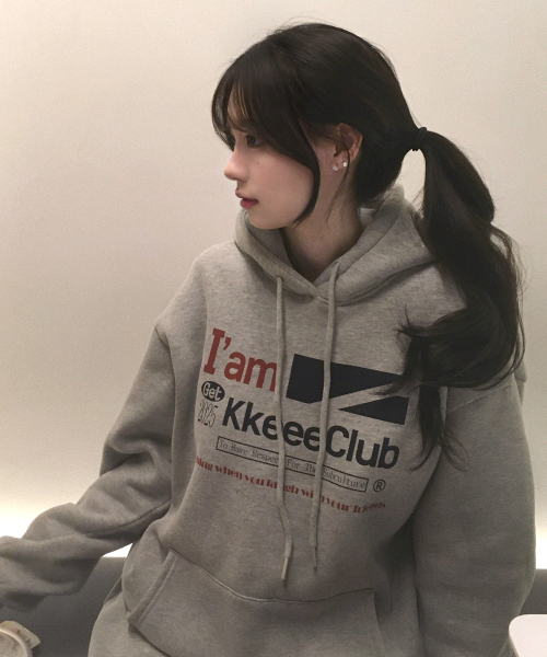 KKEEE（ケーケーイーイー）の「[起毛選択]オリジンプレゼントオーバーサイズフードパーカー[メランジグレー]（パーカー・レディース・チャコール/ミックスグレー・M/XL/MEDIUM/X-LARGE）」の6枚目の写真