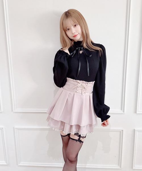MA*RS(アメーバーマーズ)の「ワントーンハートくり抜きテレコトップス(Tシャツ/カットソー・レディース・ホワイト/ピンク/ブラック・FREE)」の11枚目の写真