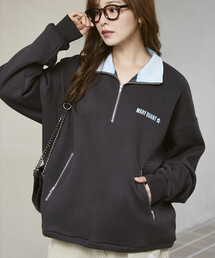 PUBLUX（パブリュクス）の「MARY QUANT × PUBLUX/マリークワント <ユニセックス>別注 裏起毛 配色 ハーフジップ ロゴ スウェット　限定展開（スウェット）」