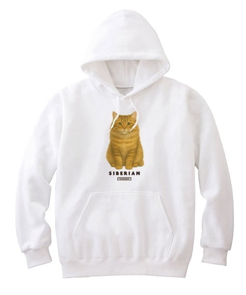 Moftique(モフティック)の「Moftique(モフティック) プルパーカー スウェット 裏毛 サイベリアン キャット ペット アニマル プリント トップス メンズ ユニセックス(パーカー・メンズ・ブラック/ホワイト/ヘザーグレー・XL/M/L)」の2枚目の写真