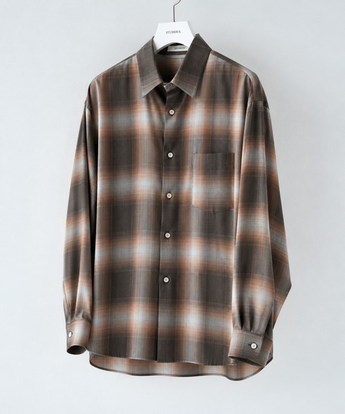 STUDIOUS(ステュディオス)の「【STUDIOUS】Fine Wool Smooth Check Shirts(シャツ/ブラウス・メンズ・ブラウン/ブラック/ベージュ・2/3/1)」の3枚目の写真