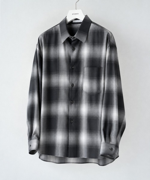 STUDIOUS(ステュディオス)の「【STUDIOUS】Fine Wool Smooth Check Shirts(シャツ/ブラウス・メンズ・ブラウン/ブラック/ベージュ・2/3/1)」の2枚目の写真