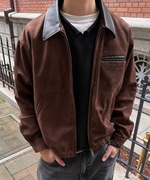 CONTRAST COLLAR LEATHER SUEDE JACKET/コントラストカラー合成皮革スエードライクジャケット