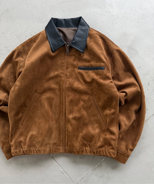 kutir(クティール)の「CONTRAST COLLAR LEATHER SUEDE JACKET/コントラスト カラー 合成皮革 スエードライク ジャケット(ブルゾン・メンズ・ブラック/ブラウン/キャメル・SMALL/MEDIUM/LARGE)」の14枚目の写真