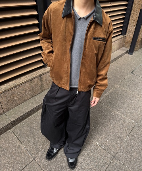 kutir(クティール)の「CONTRAST COLLAR LEATHER SUEDE JACKET/コントラスト カラー 合成皮革 スエードライク ジャケット(ブルゾン・メンズ・ブラック/ブラウン/キャメル・SMALL/MEDIUM/LARGE)」の9枚目の写真
