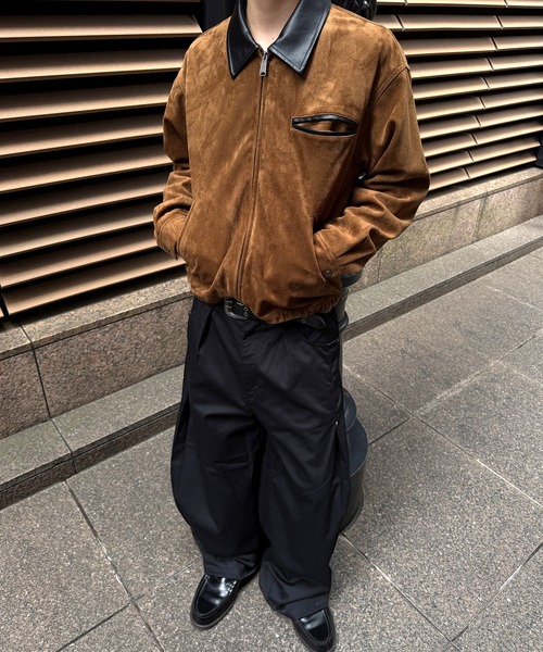 kutir(クティール)の「CONTRAST COLLAR LEATHER SUEDE JACKET/コントラスト カラー 合成皮革 スエードライク ジャケット(ブルゾン・メンズ・ブラック/ブラウン/キャメル・SMALL/MEDIUM/LARGE)」の10枚目の写真