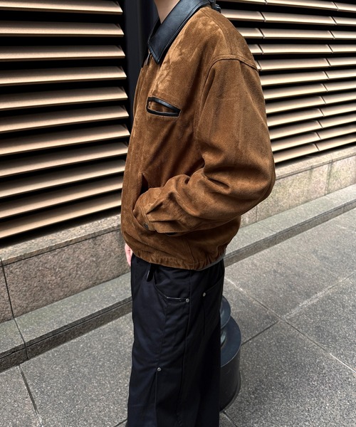 kutir(クティール)の「CONTRAST COLLAR LEATHER SUEDE JACKET/コントラスト カラー 合成皮革 スエードライク ジャケット(ブルゾン・メンズ・ブラック/ブラウン/キャメル・SMALL/MEDIUM/LARGE)」の6枚目の写真