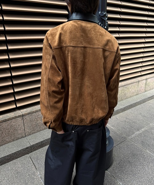 kutir(クティール)の「CONTRAST COLLAR LEATHER SUEDE JACKET/コントラスト カラー 合成皮革 スエードライク ジャケット(ブルゾン・メンズ・ブラック/ブラウン/キャメル・SMALL/MEDIUM/LARGE)」の7枚目の写真