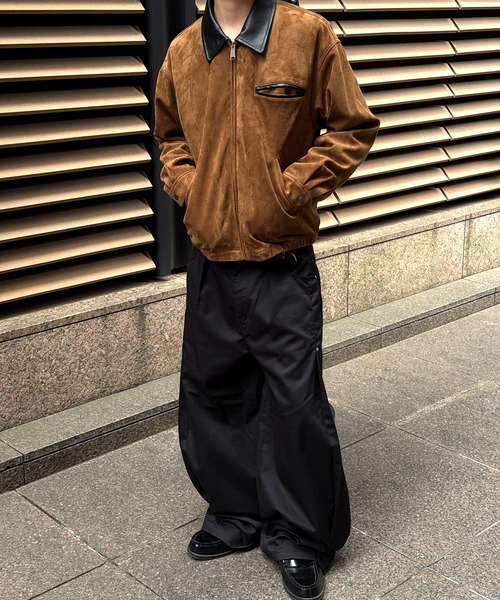kutir(クティール)の「CONTRAST COLLAR LEATHER SUEDE JACKET/コントラスト カラー 合成皮革 スエードライク ジャケット(ブルゾン・メンズ・ブラック/ブラウン/キャメル・SMALL/MEDIUM/LARGE)」の11枚目の写真