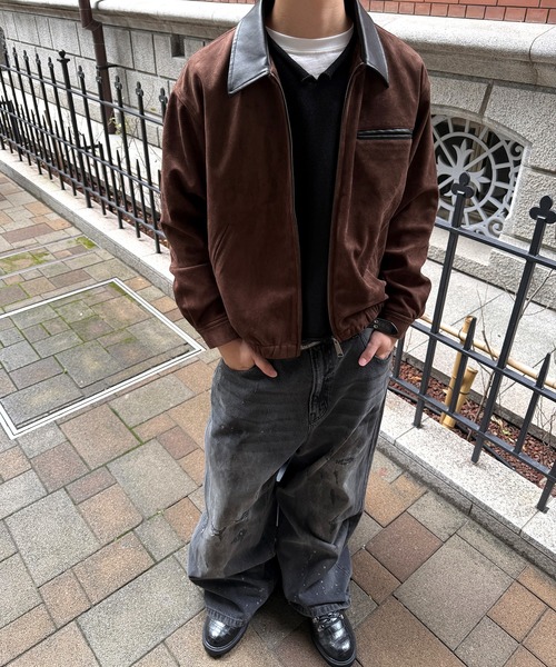 kutir(クティール)の「CONTRAST COLLAR LEATHER SUEDE JACKET/コントラスト カラー 合成皮革 スエードライク ジャケット(ブルゾン・メンズ・ブラック/ブラウン/キャメル・SMALL/MEDIUM/LARGE)」の19枚目の写真