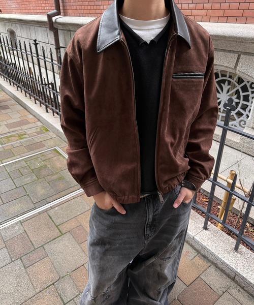 kutir(クティール)の「CONTRAST COLLAR LEATHER SUEDE JACKET/コントラスト カラー 合成皮革 スエードライク ジャケット(ブルゾン・メンズ・ブラック/ブラウン/キャメル・SMALL/MEDIUM/LARGE)」の18枚目の写真