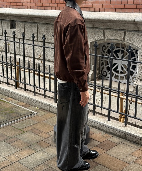 kutir(クティール)の「CONTRAST COLLAR LEATHER SUEDE JACKET/コントラスト カラー 合成皮革 スエードライク ジャケット(ブルゾン・メンズ・ブラック/ブラウン/キャメル・SMALL/MEDIUM/LARGE)」の20枚目の写真