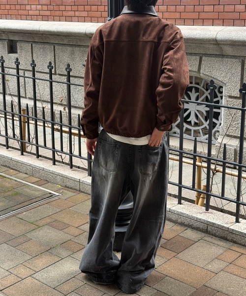 kutir(クティール)の「CONTRAST COLLAR LEATHER SUEDE JACKET/コントラスト カラー 合成皮革 スエードライク ジャケット(ブルゾン・メンズ・ブラック/ブラウン/キャメル・SMALL/MEDIUM/LARGE)」の21枚目の写真